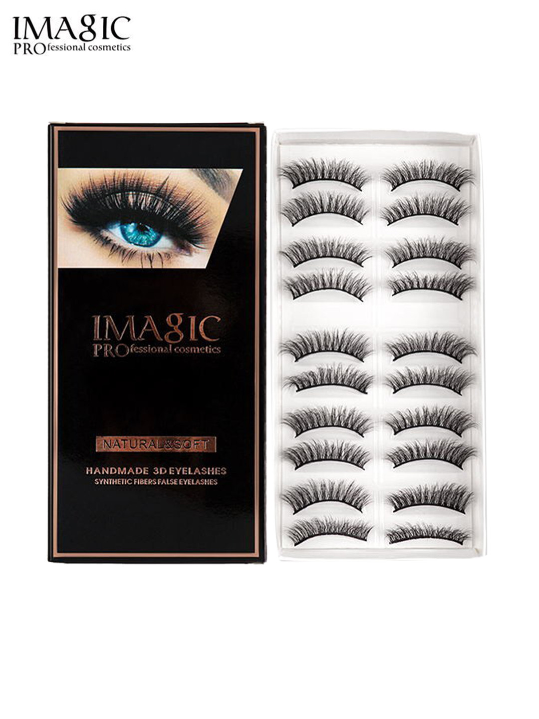 IMAGIC 10 Pairs Black Natural & Soft Handmade 3D False Eyelashes - L05