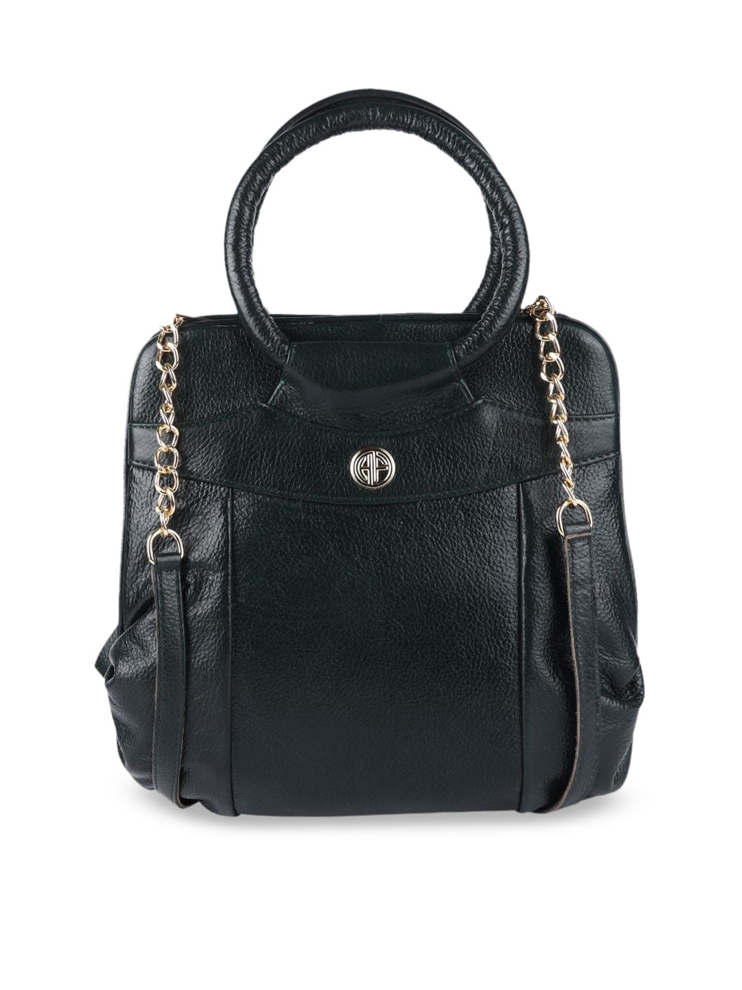 HAMMONDS FLYCATCHER Green Textured Leather Structured Handheld Bag with Tasselled