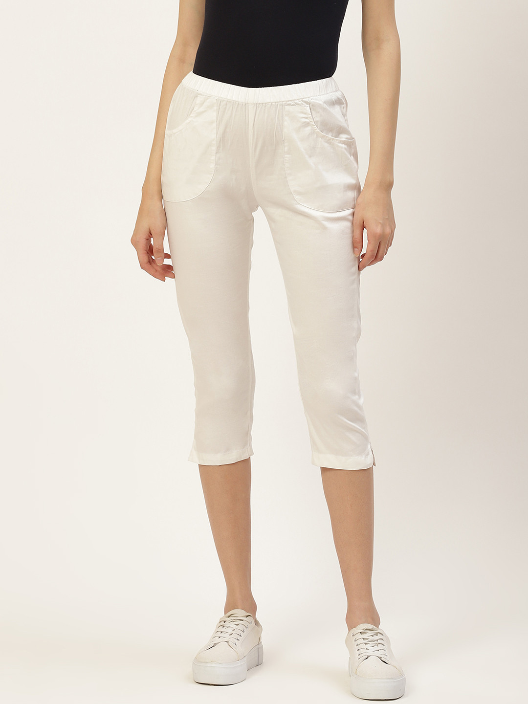 BRINNS Women Off White Solid Capris