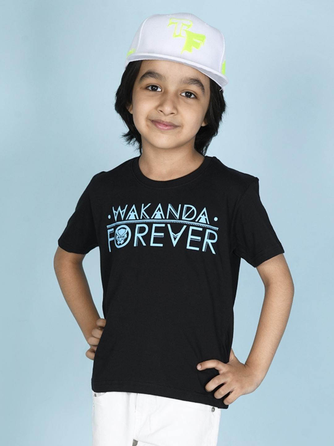Nap Chief Kids Marvel Black Panther Printed Pure Cotton Slim Fit T-shirt