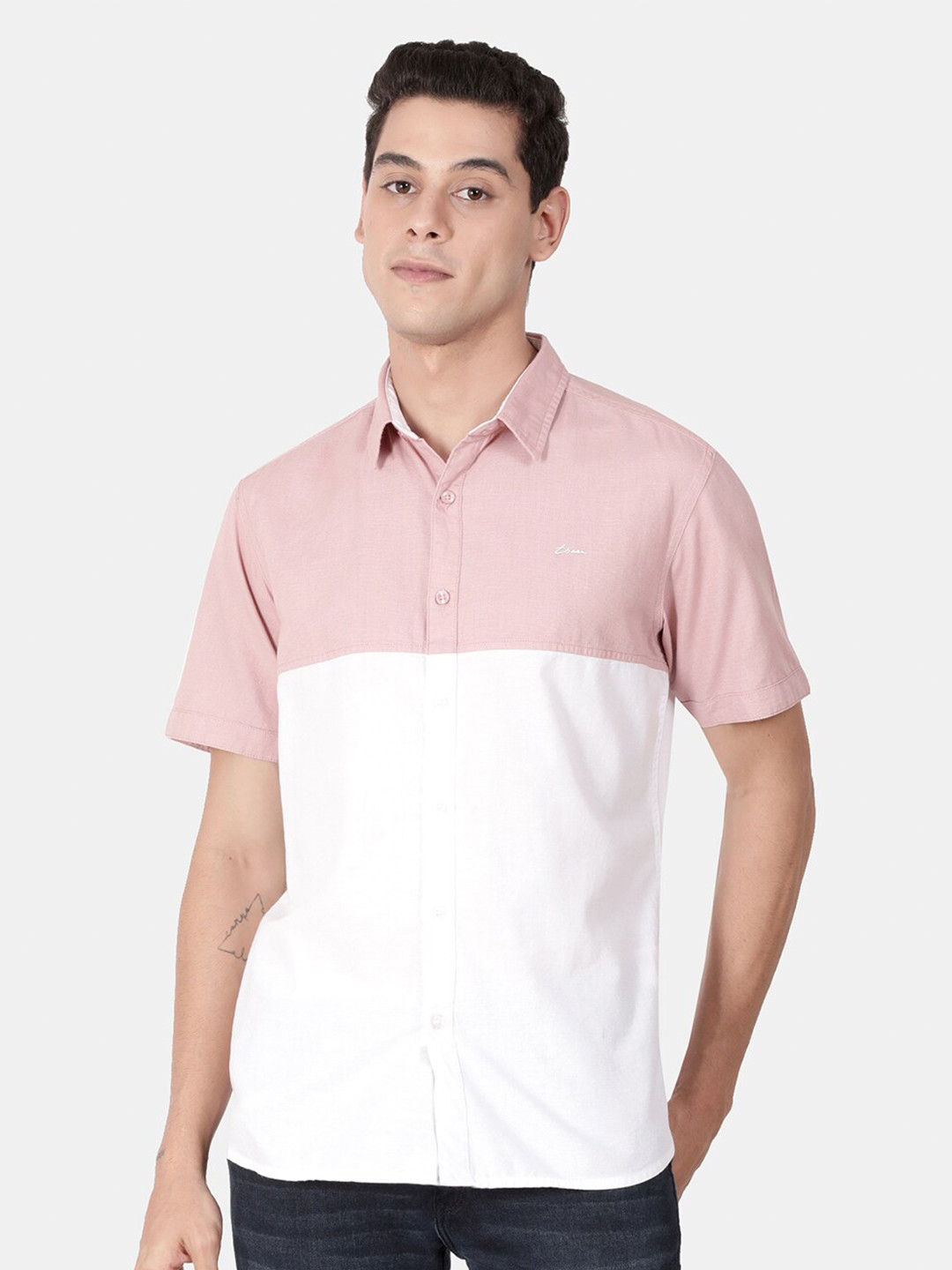 t-base Men Rose Standard Colourblocked Casual Shirt