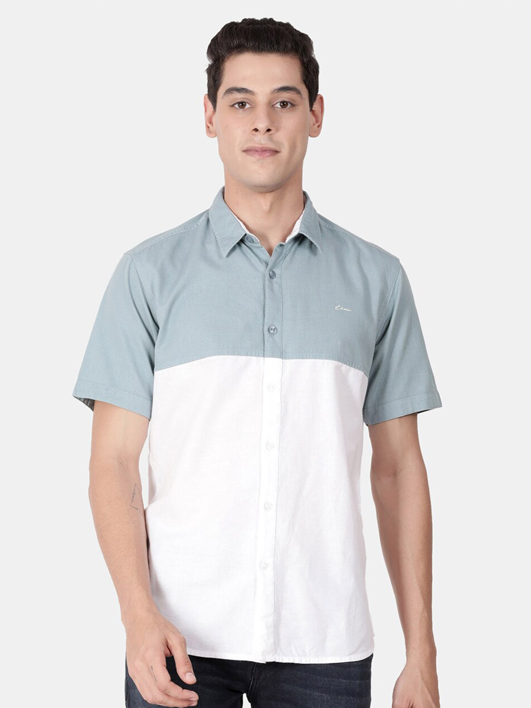 t-base Men Silver-Toned Standard Casual Shirt