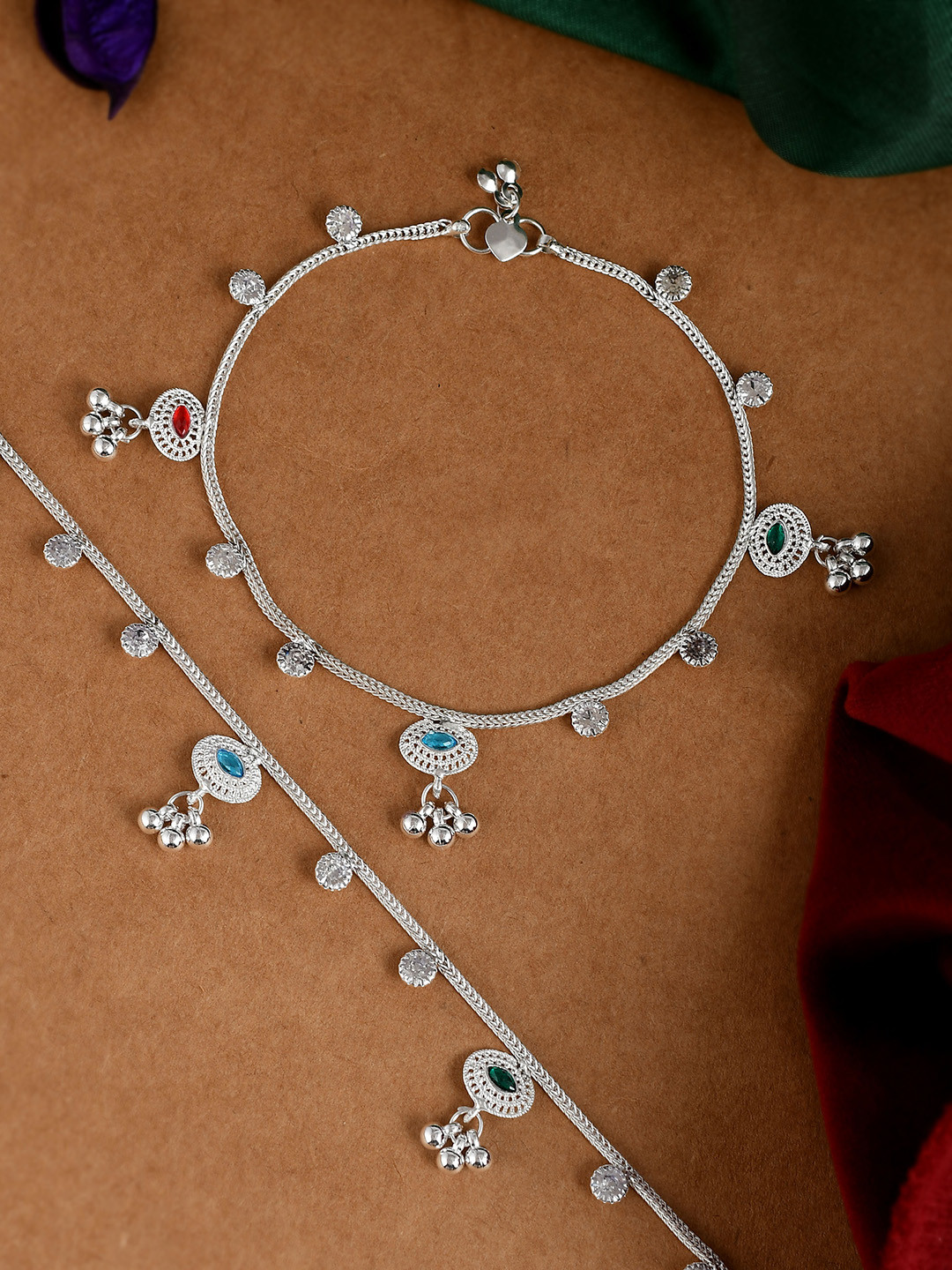 Silvermerc Designs Women Set of 2 Silver-Toned Handcrafted Anklets