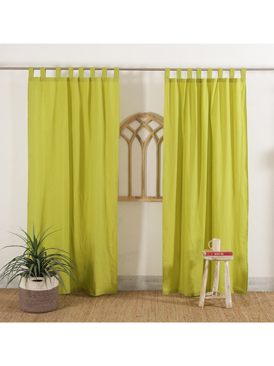 HANDICRAFT PALACE Lime Green Set of 2 Black Out Door Curtain