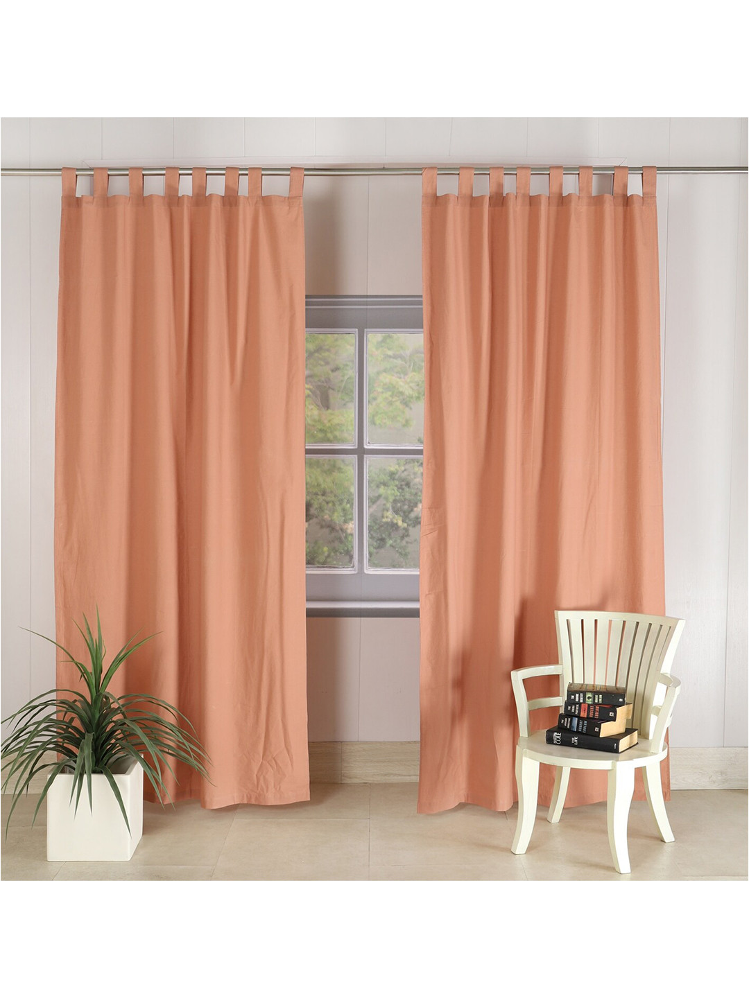 HANDICRAFT PALACE Peach-Coloured Set of 2 Black Out Door Curtain