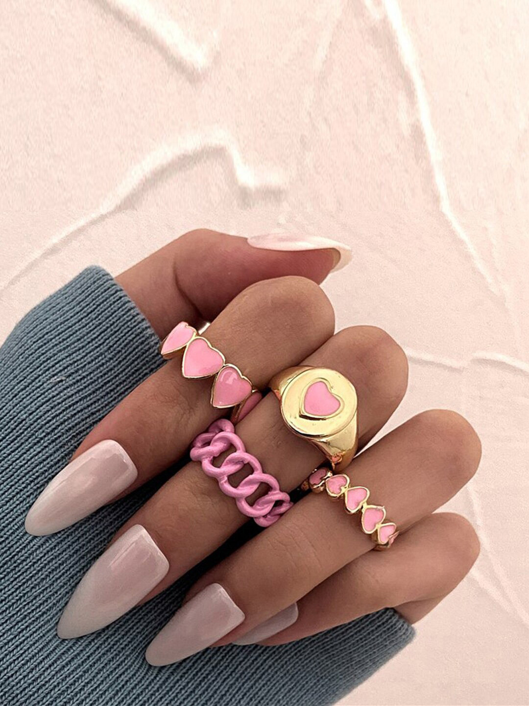 Shining Diva Fashion Set Of 4 Rose Gold-Plated Gold Enameled Finger Rings