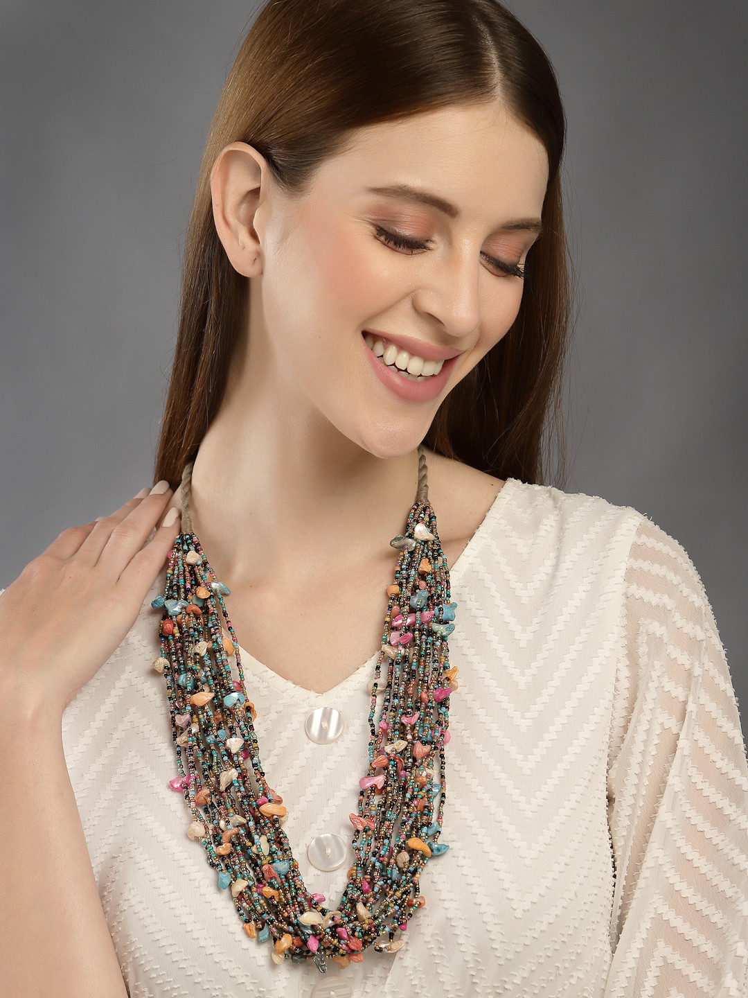 VOGUE PANASH Gold-Toned & Pink Gold-Plated Bohemian Necklace