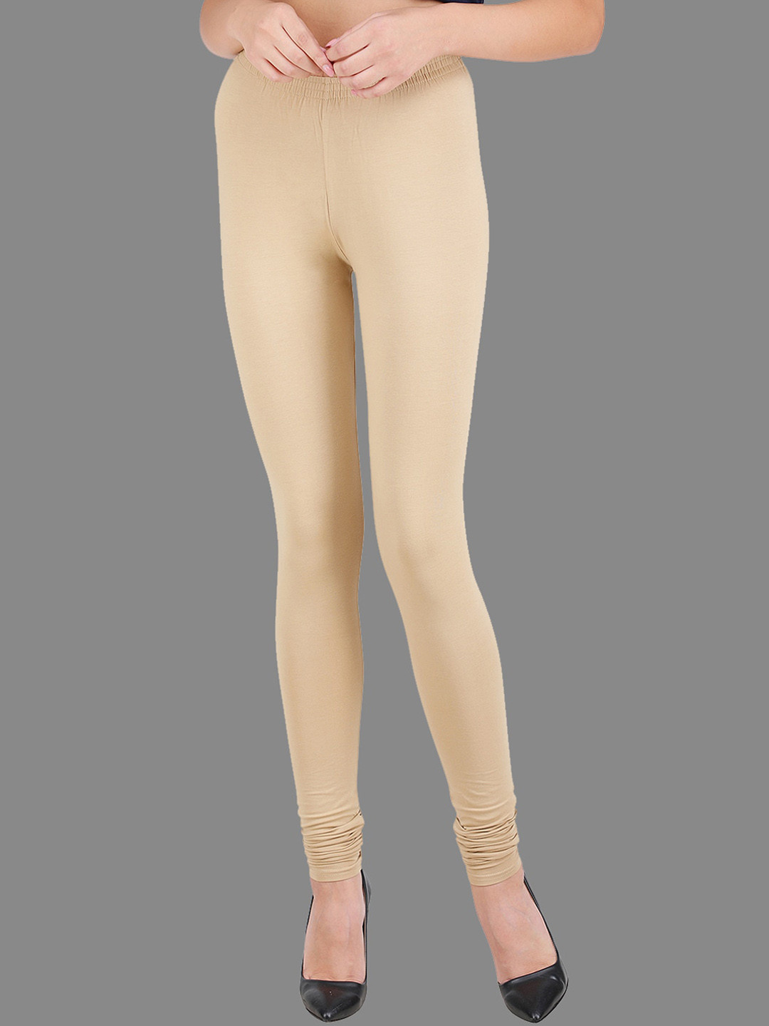 SPIFFY Women Plus Size Beige Solid Churidar Leggings