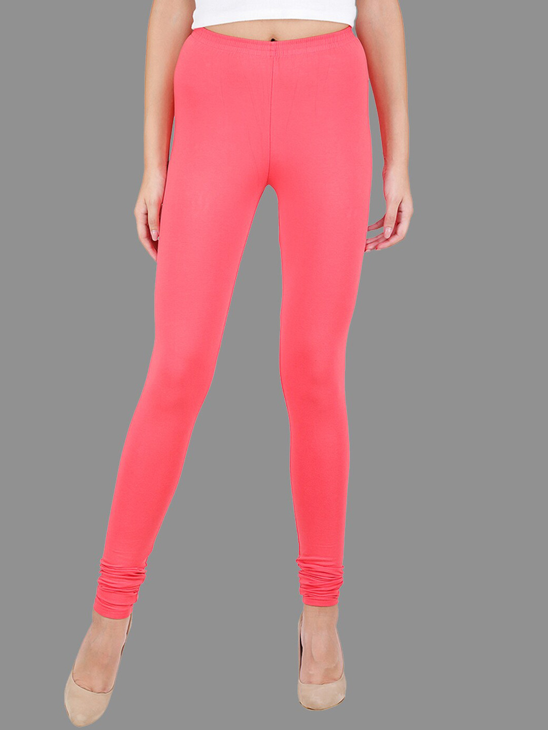 SPIFFY Women Plus Size Coral Pink Solid Churidar