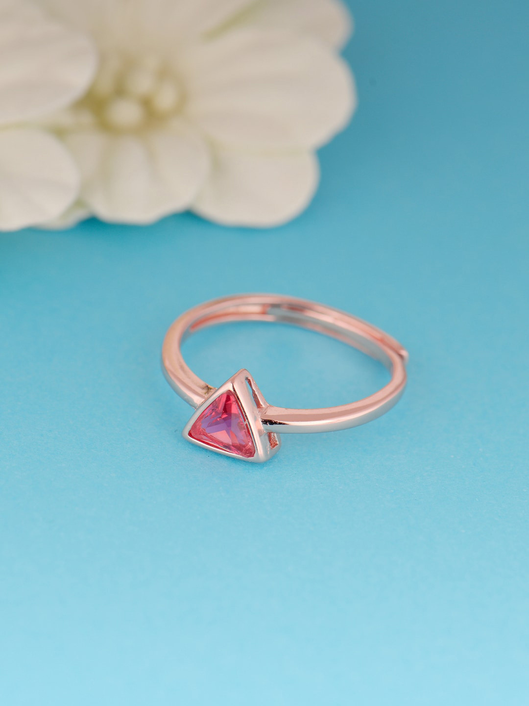 GIVA 925 Sterling Silver Rose Gold Plated Pink Ternion Ring