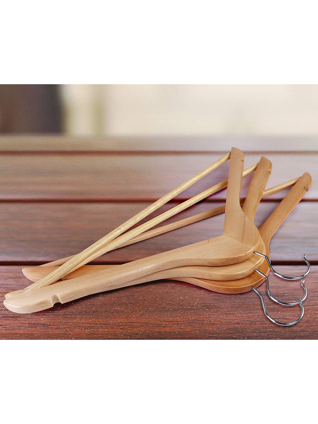 ASH AND ROH Set Of 6 Beige Solid Wooden Hanger For Clothing Wardrobe Storage Hanger