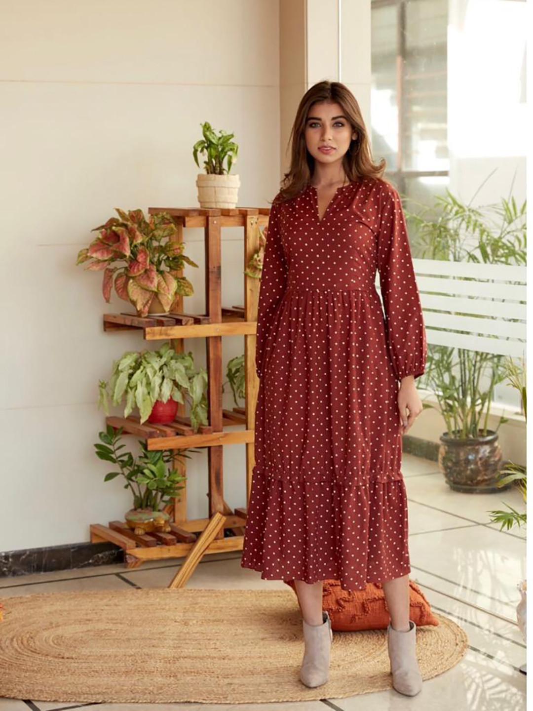 NANGALIA RUCHIRA Maroon A-Line Midi Dress