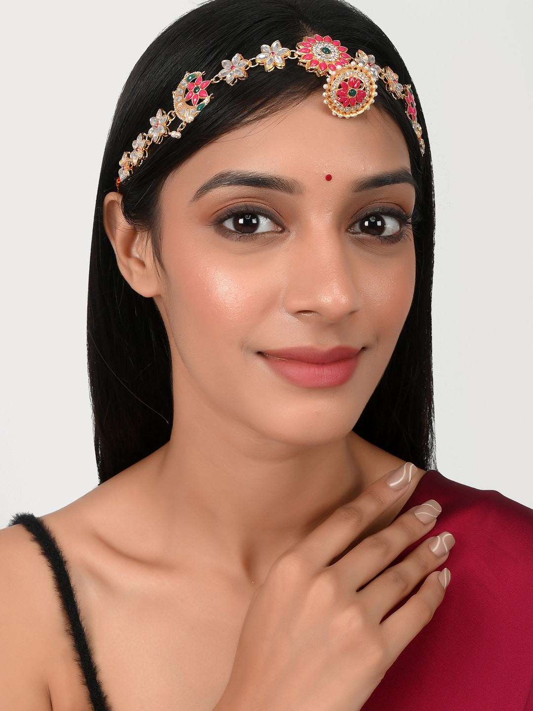 Silvermerc Designs Gold-Plated Kundan Beaded Ethnic Borla Matha Patti