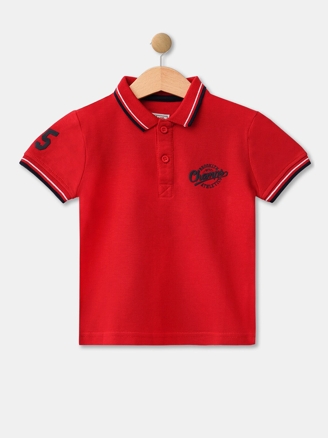 R&B Boys Red & cadmium purple Polo Collar Applique T-shirt