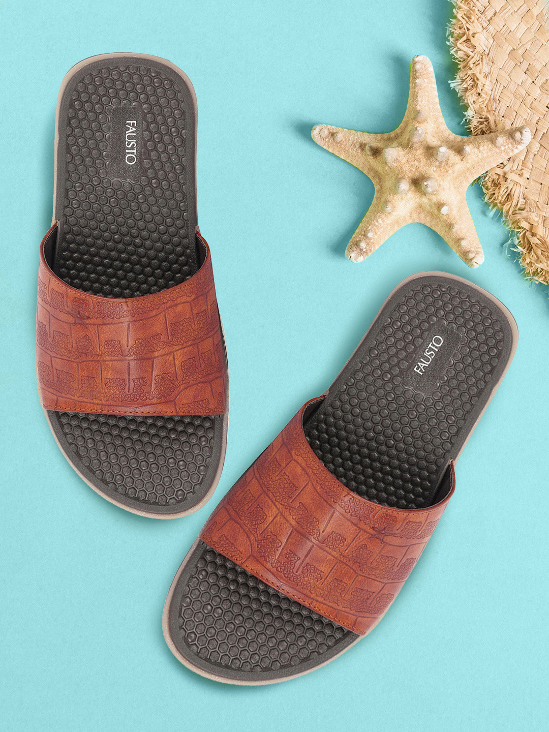 FAUSTO Men Tan & Brown Sliders