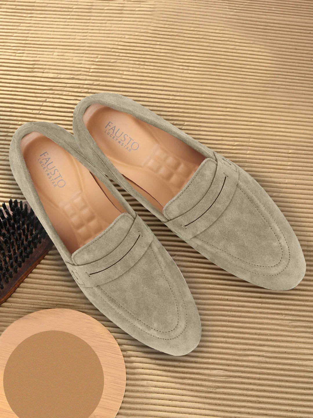 FAUSTO Men Olive Green Suede Loafers