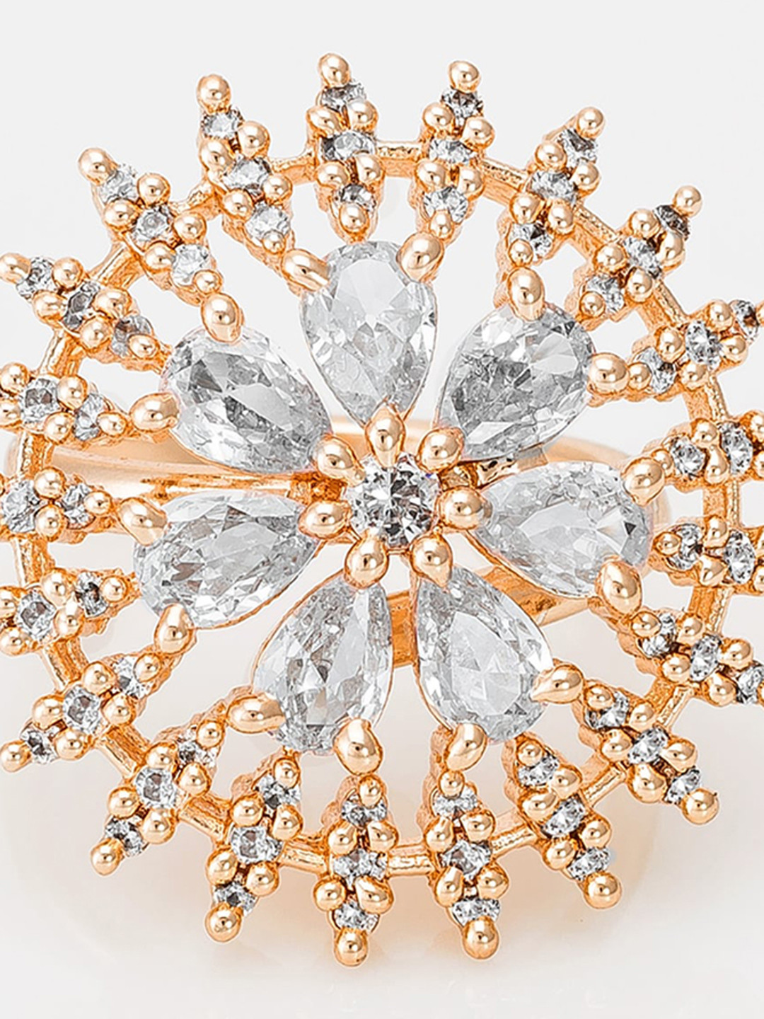 aadita Rose Gold-Plated Rose Gold Stone Studded Finger Ring