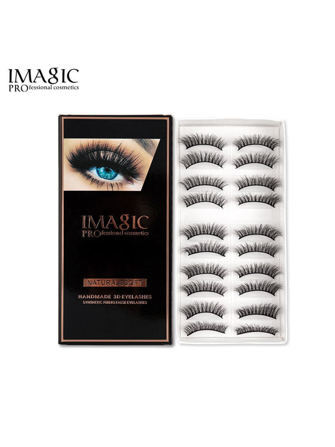 IMAGIC 10 Pairs Black Natural & Soft Handmade 3D False Eyelashes - L06