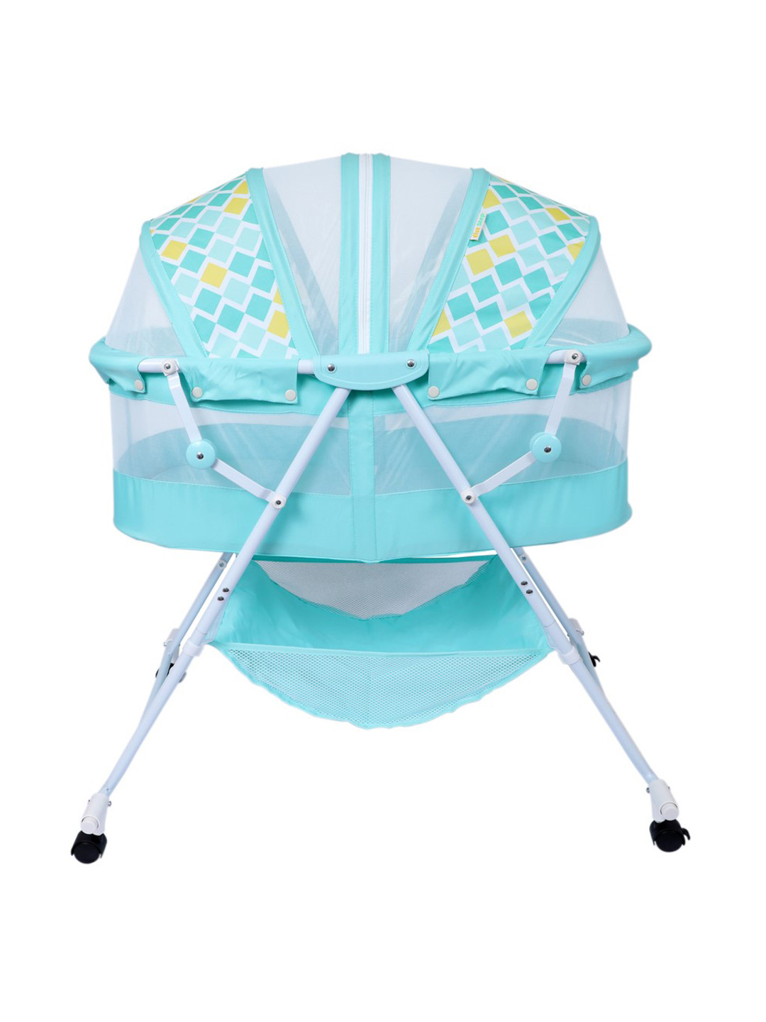 1st Step Infants Green Printed Bassinet With Swing & Mosquito Net