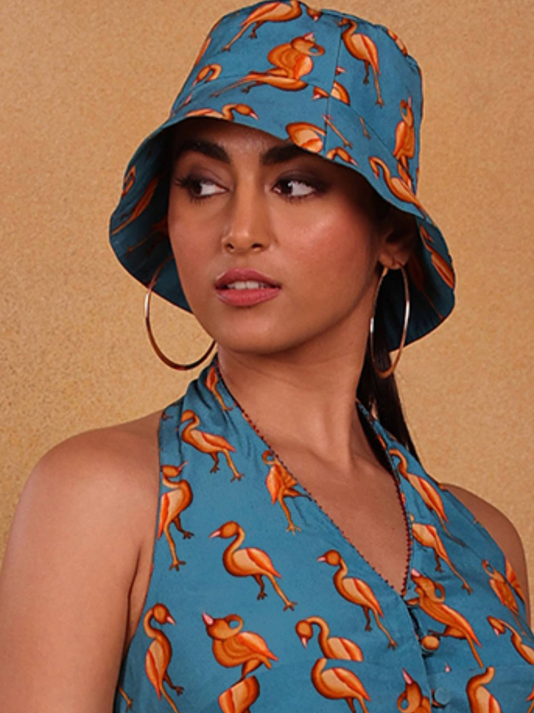 Masaba Women Teal Blue & Orange-Coloured Printed Mr Beaks Hat