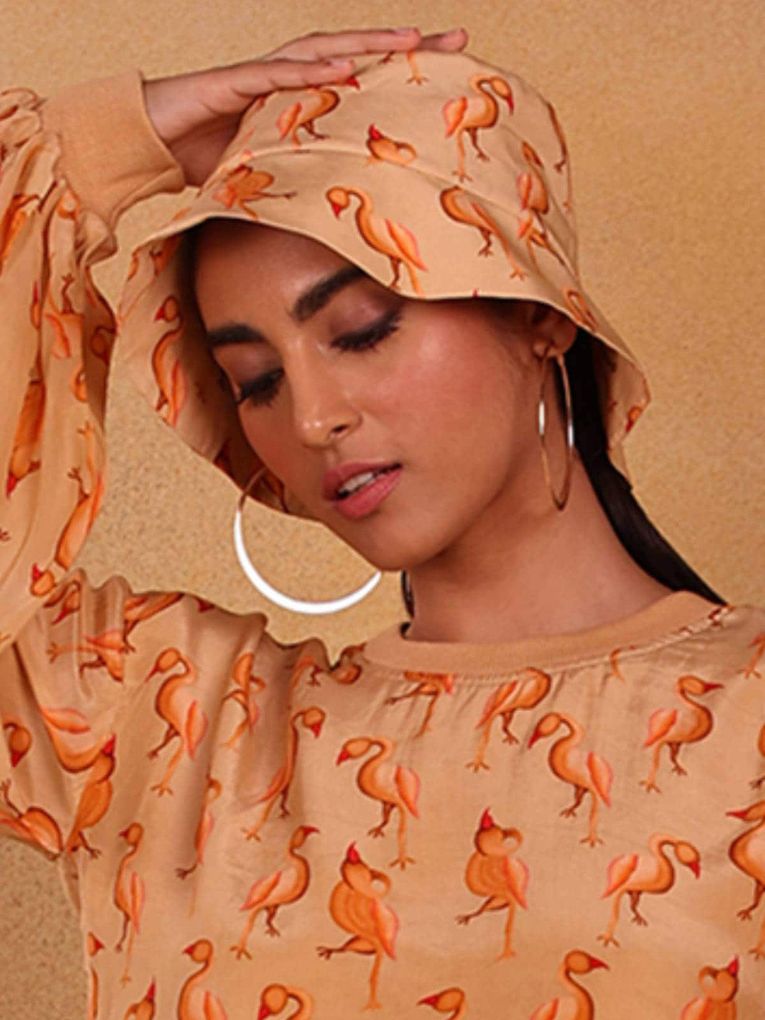 Masaba Women Beige & Orange-Coloured Printed Mr Beaks Hat