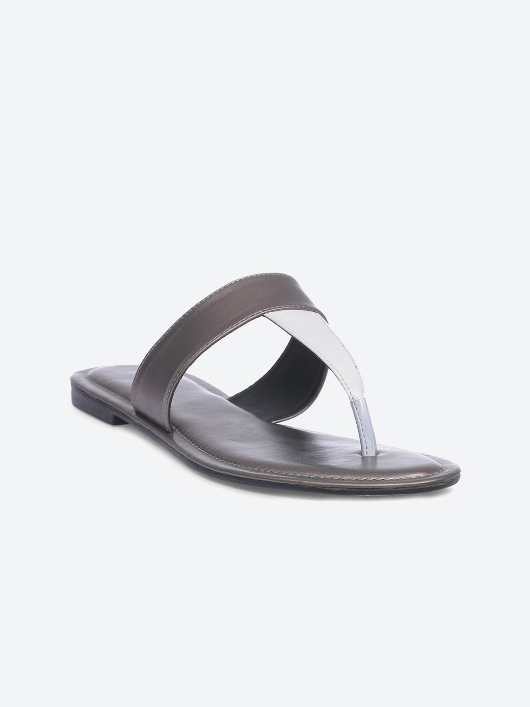 Biba Women Grey Colourblocked T-Strap Flats