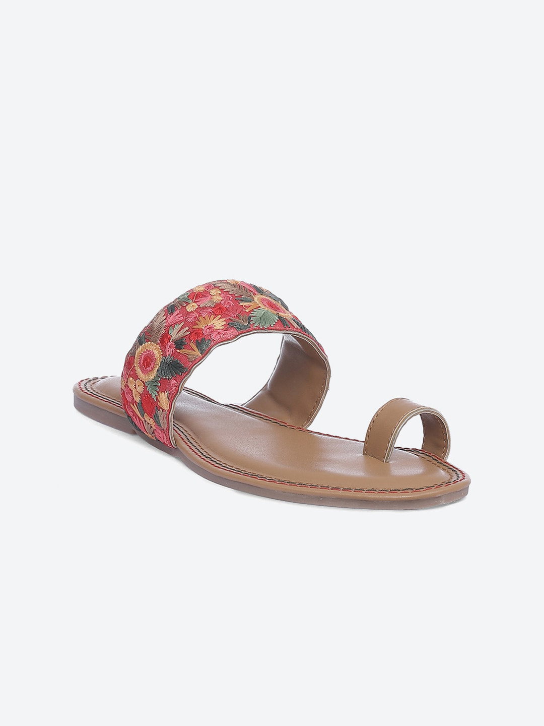 Biba Women Red One Toe Flats with Embroidered