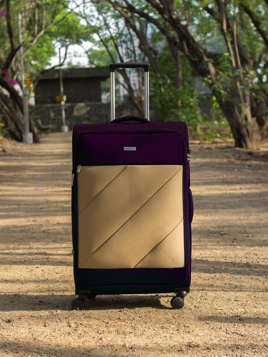 CARRIALL Purple & Beige Color-Blocked Soft-Sided Large Trolley Suitcase