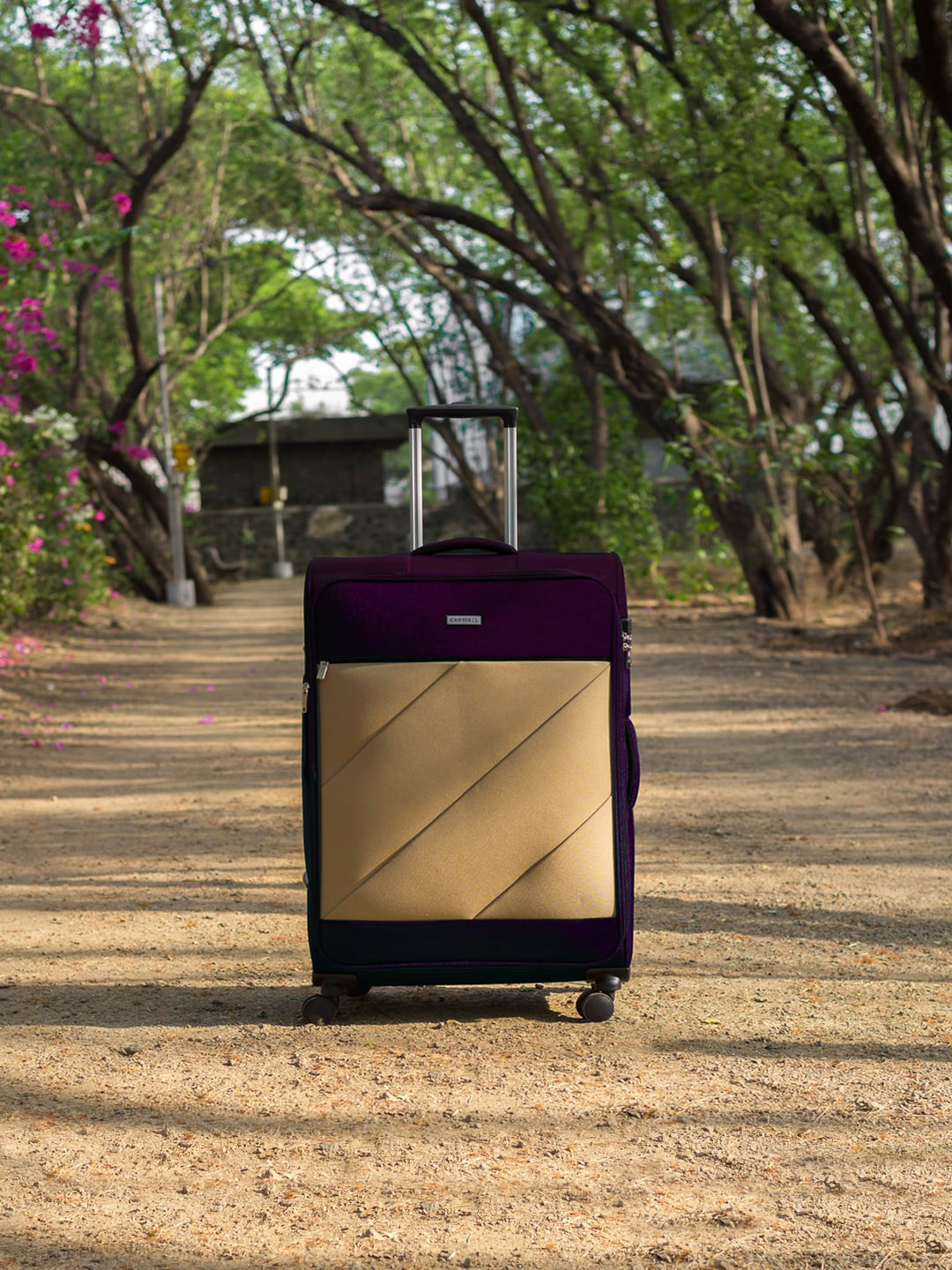 CARRIALL Purple & Beige Solid Soft-Sided Cabin Trolley Suitcase