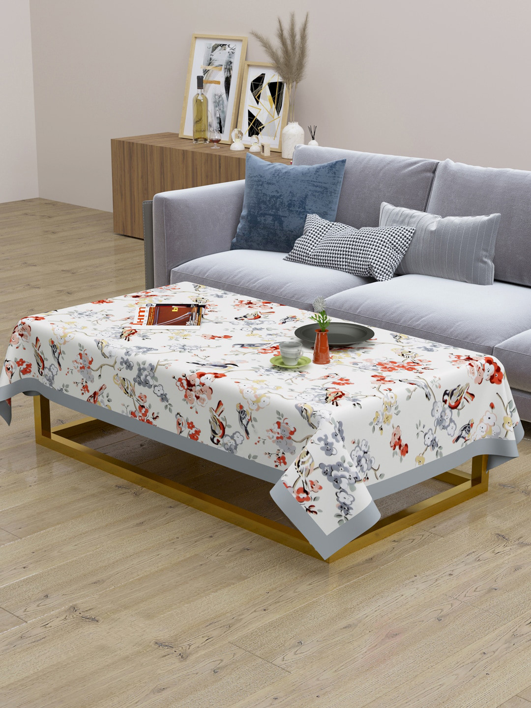 Clasiko White & Grey Printed Centre Table Covers