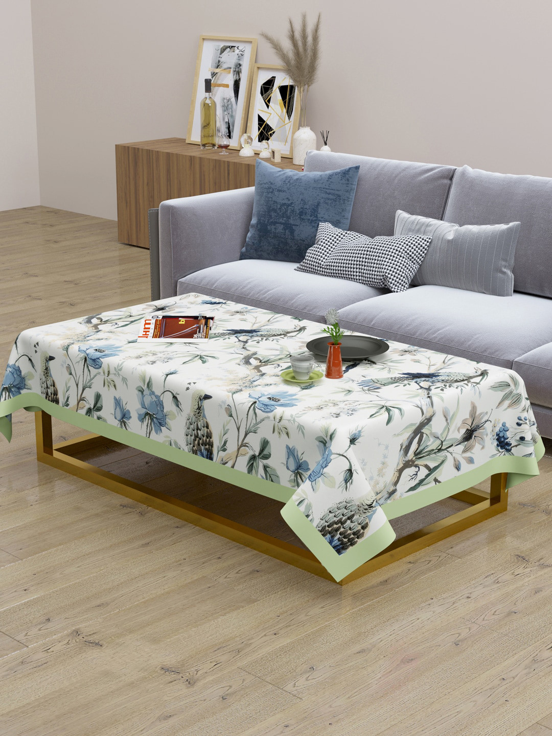 Clasiko Blue & White Floral Printed 100% Cotton Centre Table Cover