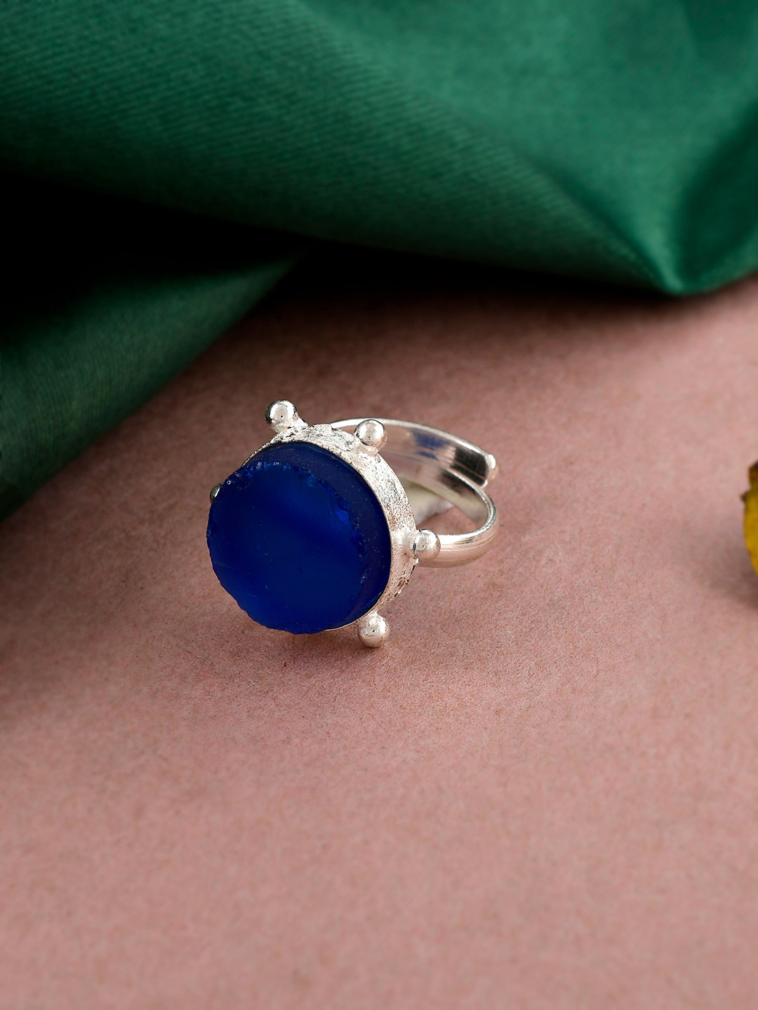 Silvermerc Design Silver-Plated Blue Stone-Studded Finger Ring