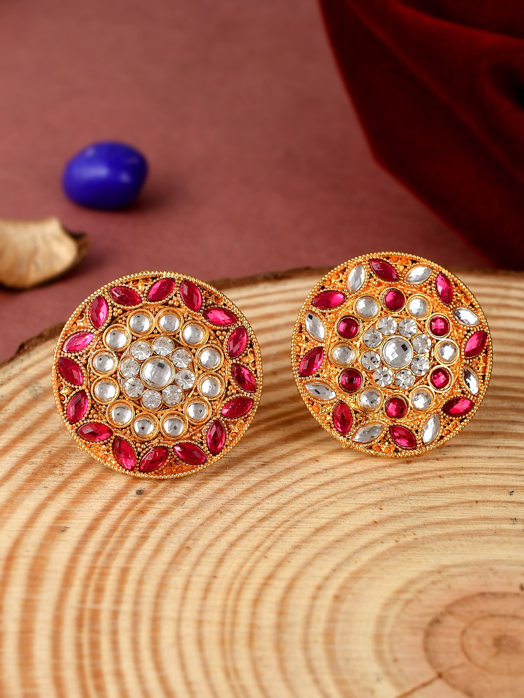Silvermerc Designs Set Of 2 Gold-Plated Stone-Studded Finger Ring