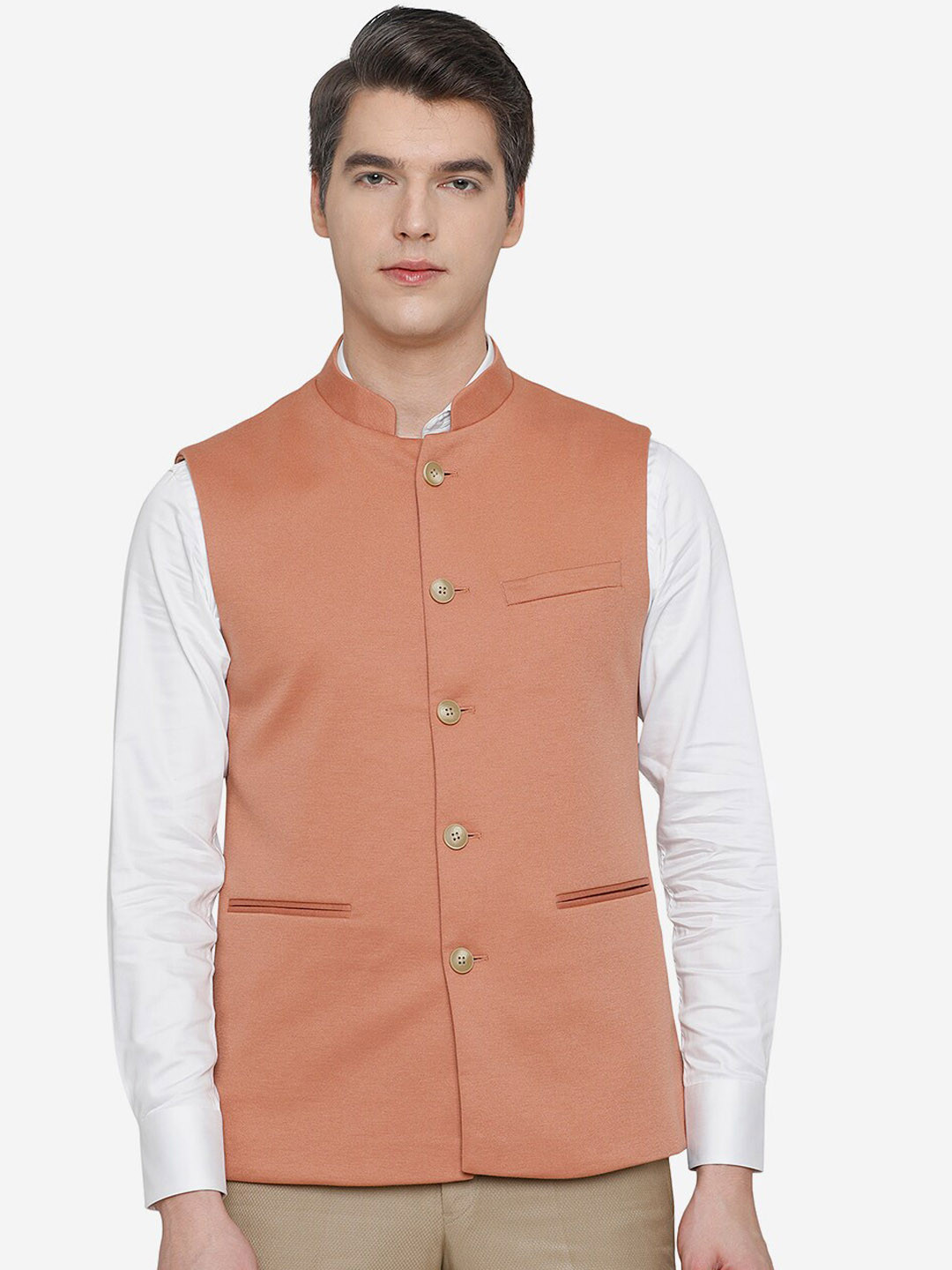 JB STUDIO Men Orange Solid Nehru Jackets