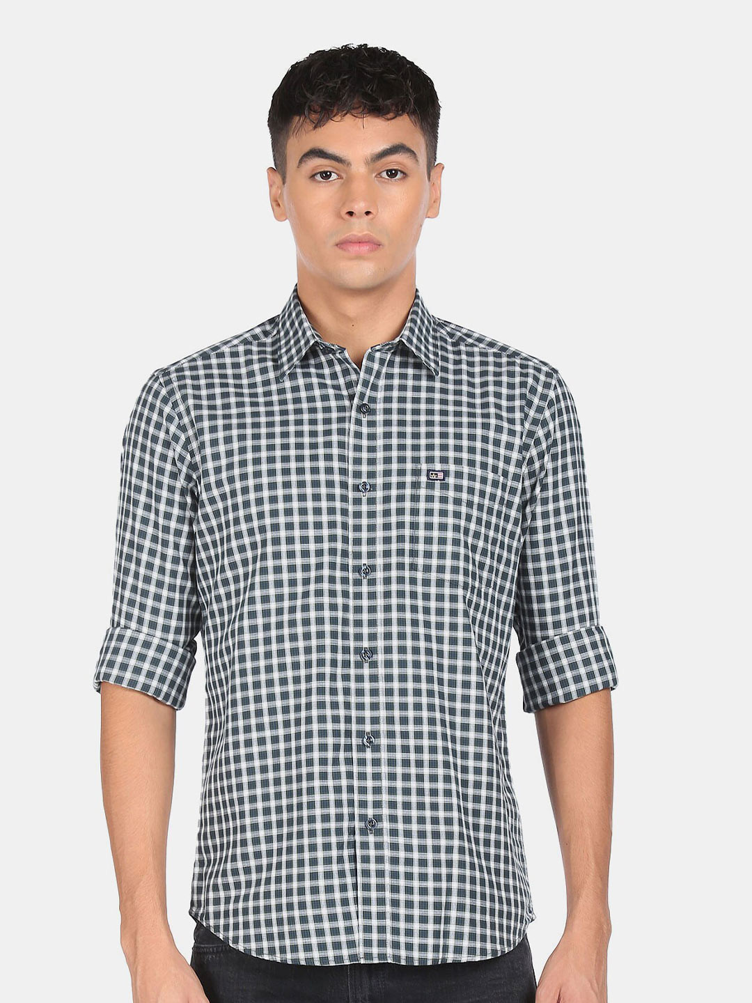 Arrow Men Green Gingham Checks Checked Casual Shirt