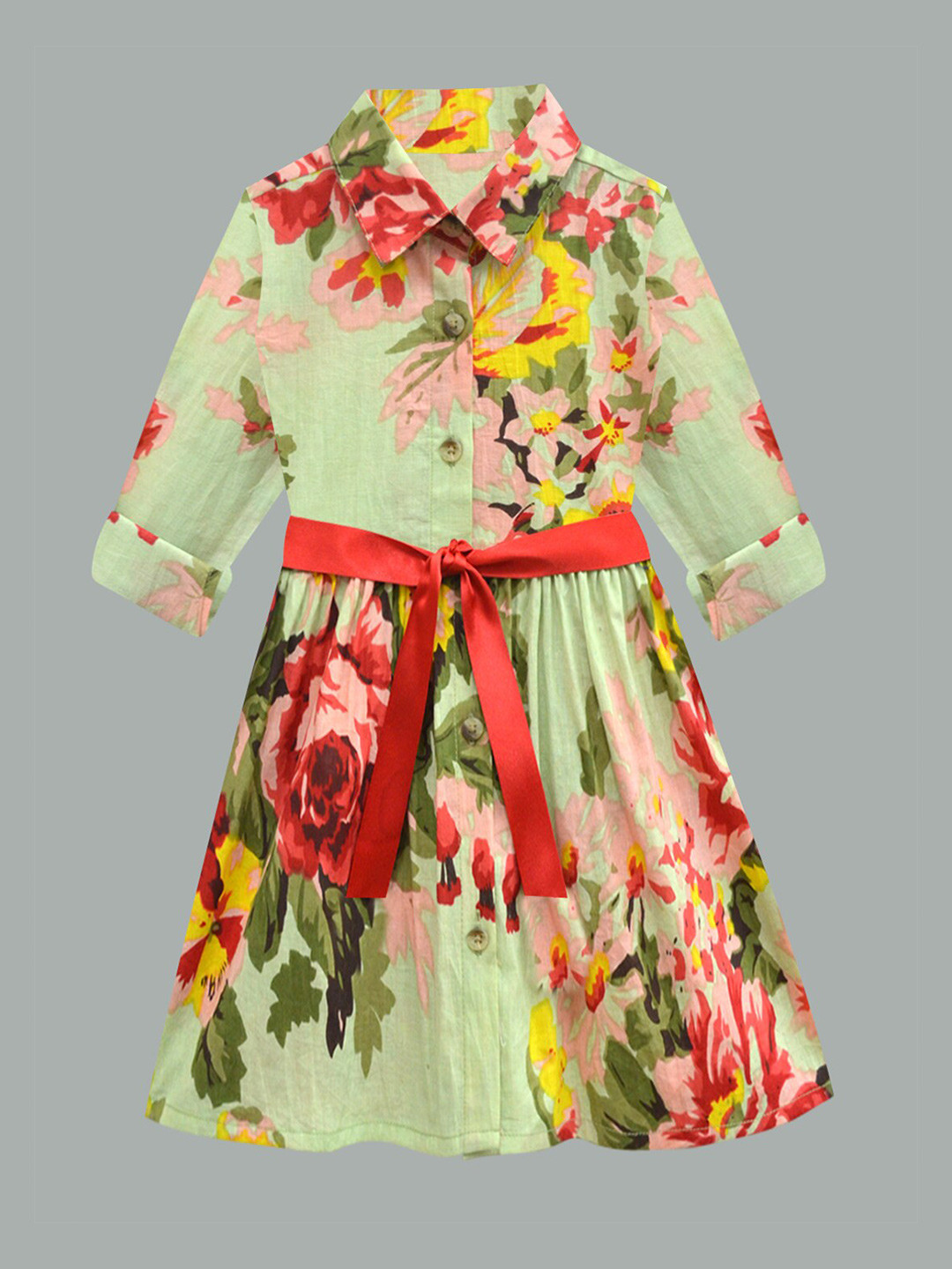 A T U N Green Floral A-Line Dress