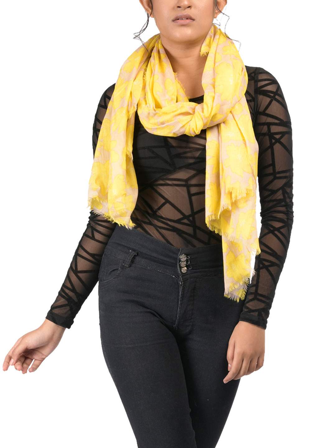 AQVA Women Yellow & Brown Printed Scarf