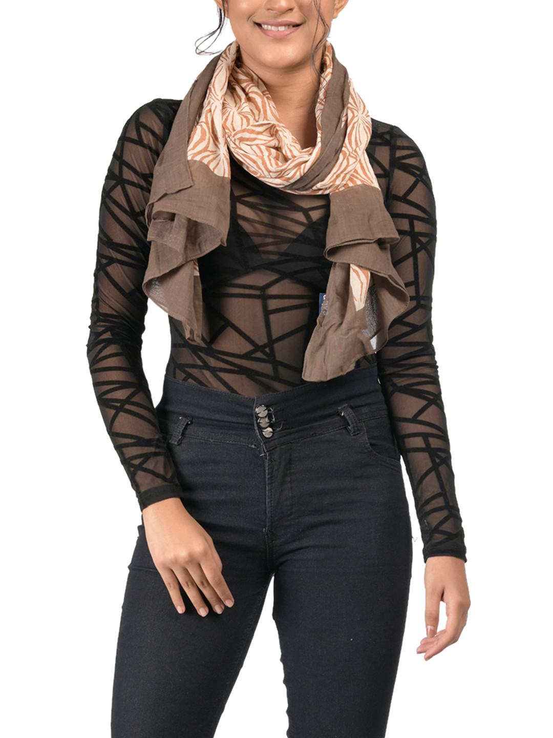 AQVA Women Brown & Off White Printed Scarf