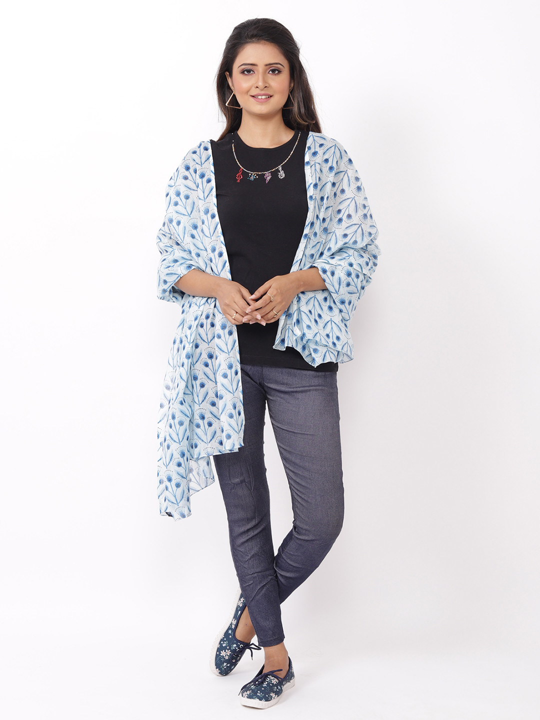AQVA Women Blue & Off White Printed Scarf