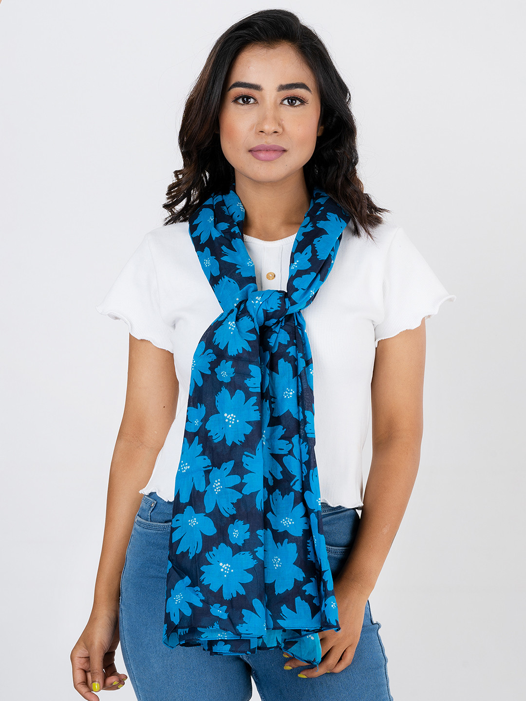 AQVA Women Turquoise Blue Printed Scarf