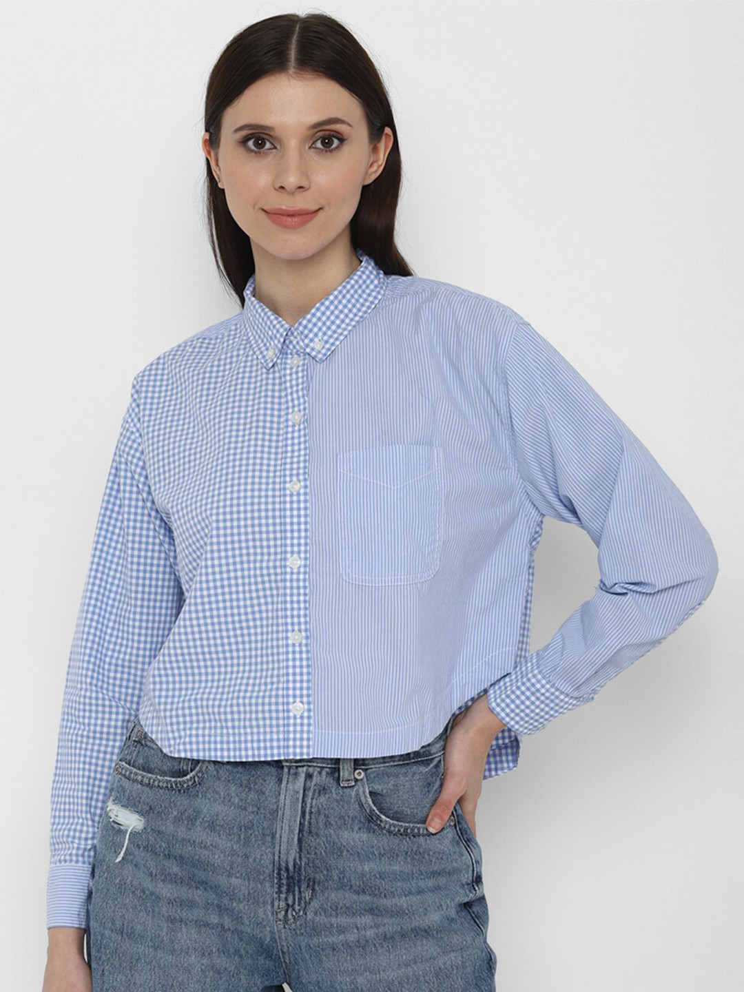 AMERICAN EAGLE OUTFITTERS Women Blue Checked Casual Shirt