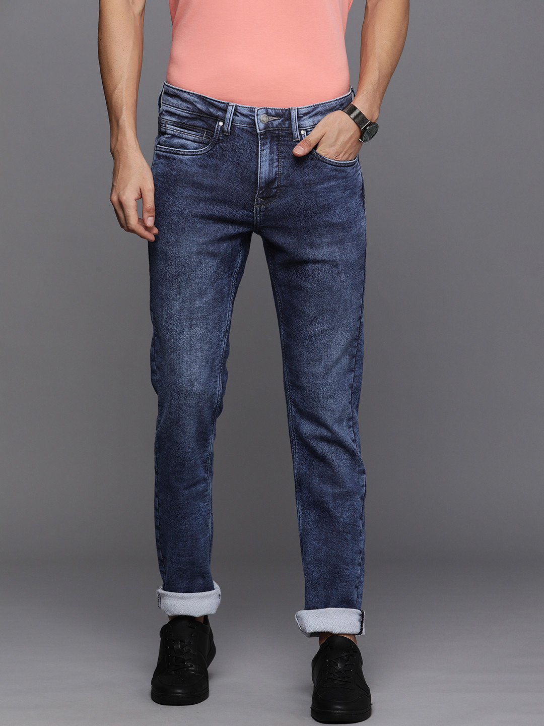 Louis Philippe Jeans Men Blue Slim Fit Low-Rise Light Fade Stretchable Jeans