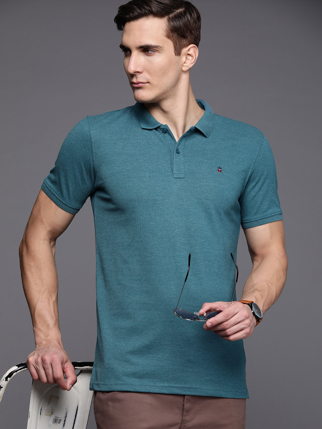 Louis Philippe Sport Men Teal Polo Collar T-shirt