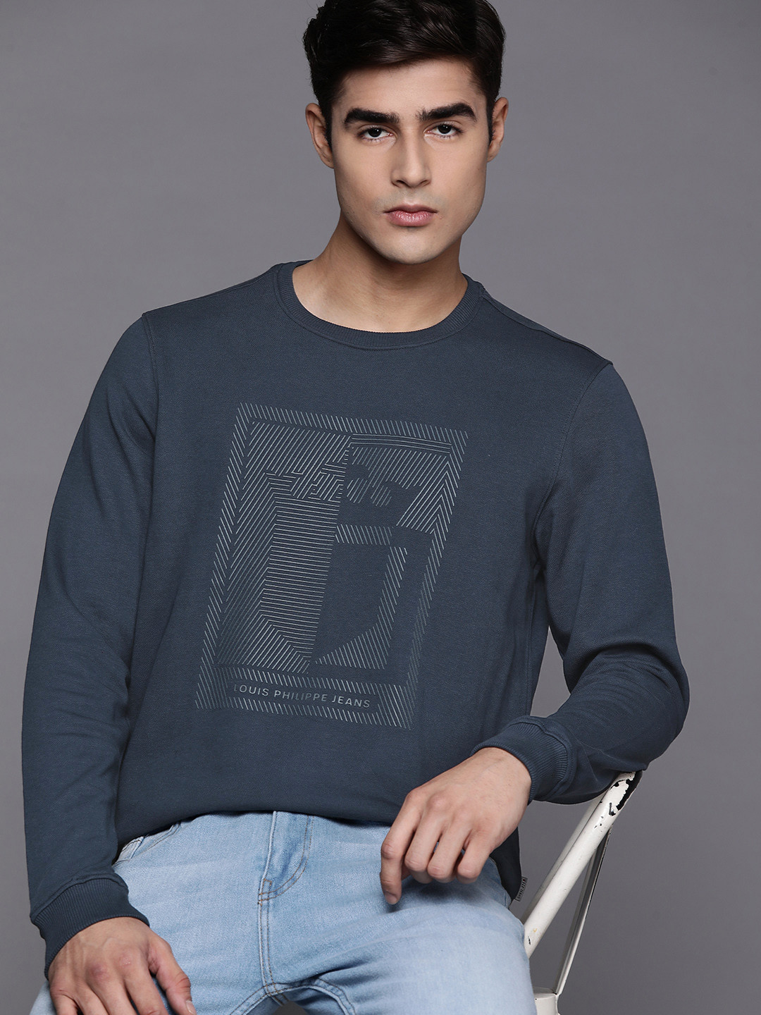 Louis Philippe Jeans Men Navy Blue Sweatshirt