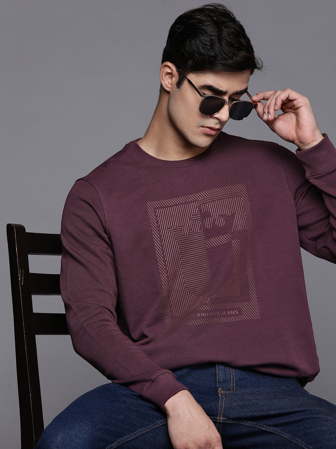 Louis Philippe Jeans Men Burgundy Sweatshirt
