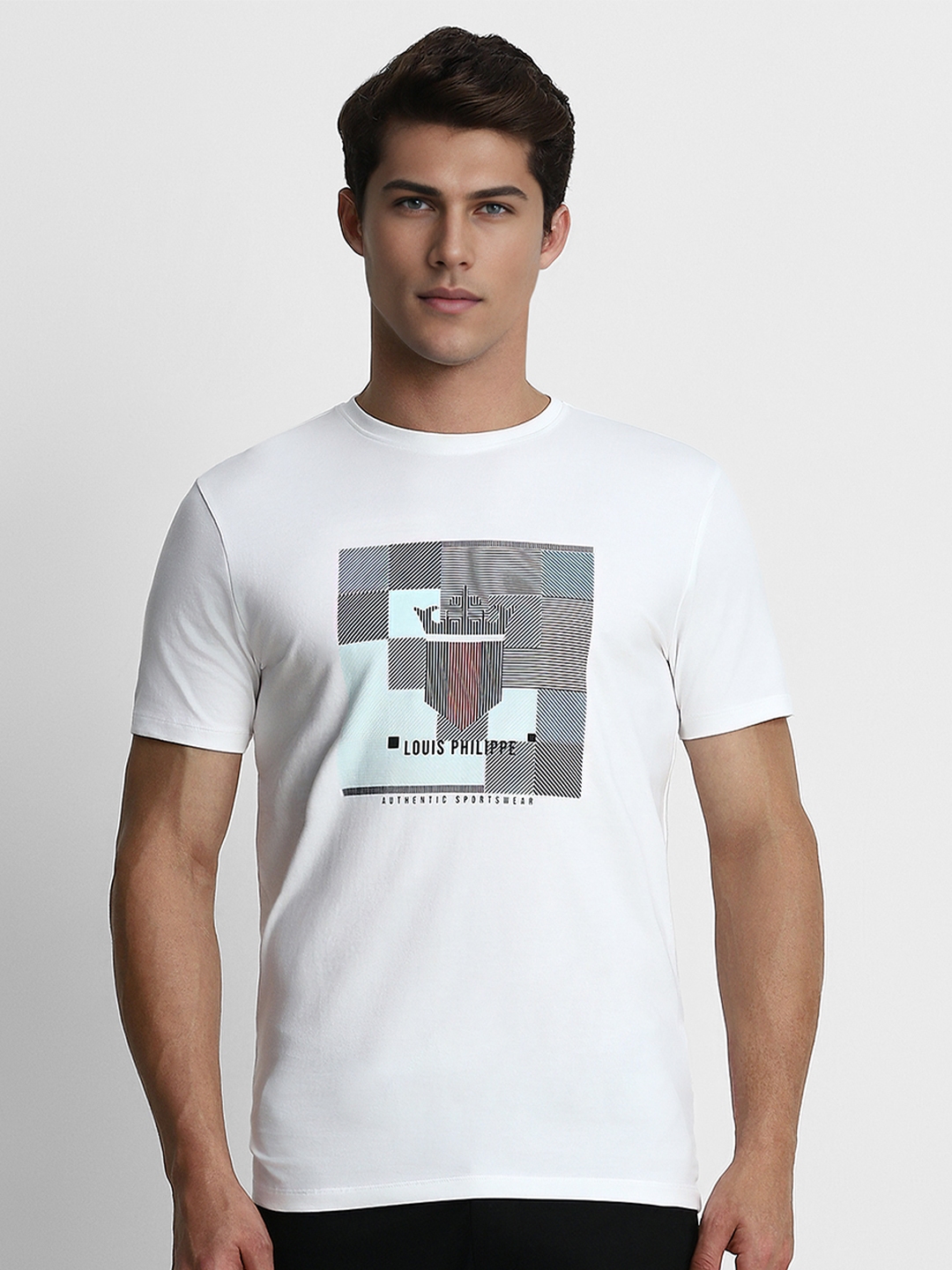 Buy Louis Philippe Sport Men White Grey Brand Logo Printed Slim Fit T shirt Tshirts for Men 18762256 Myntra