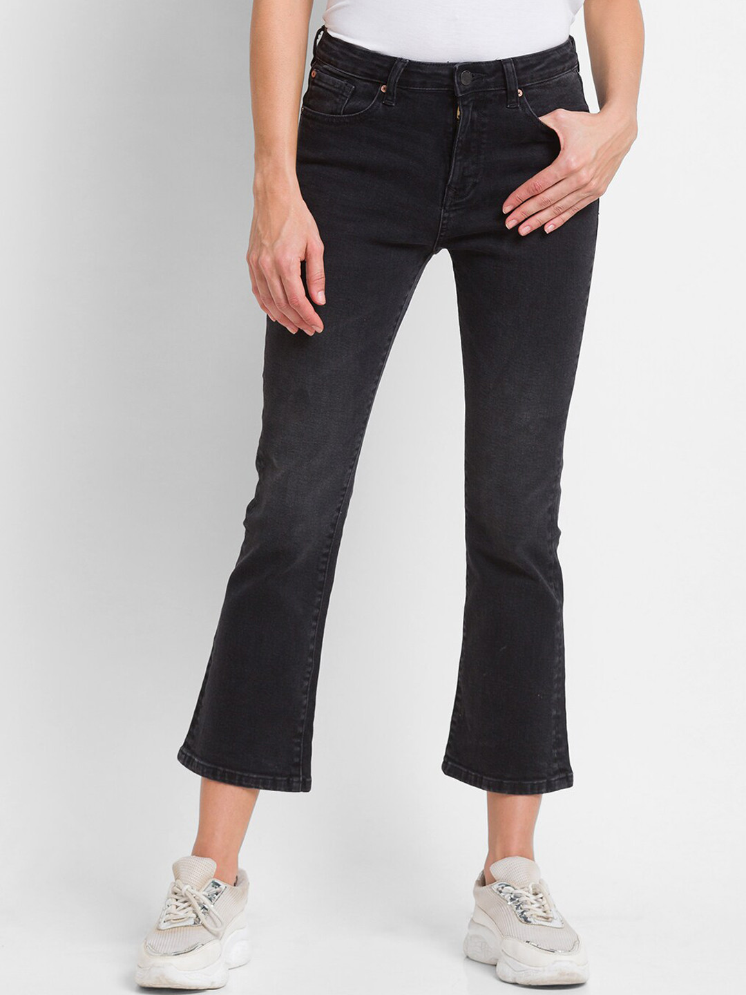 SPYKAR Women Black Elissa Flared High-Rise Jeans