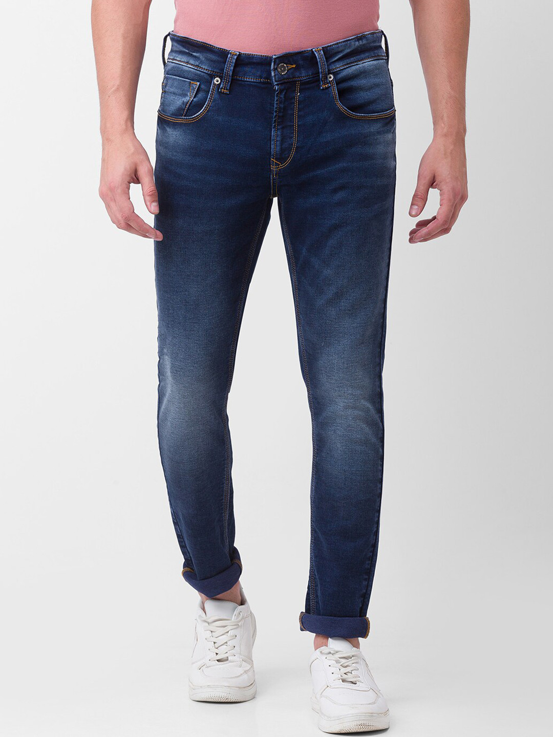 SPYKAR Men Blue Skinny Fit Low-Rise Heavy Fade Jeans