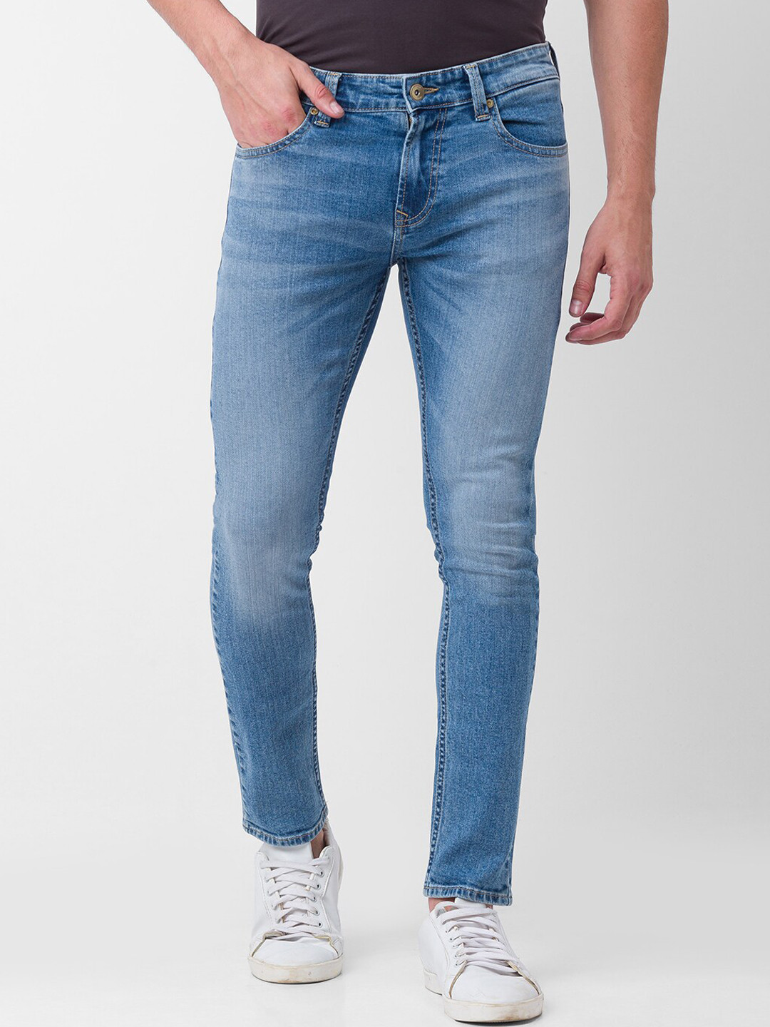 SPYKAR Men Blue Skinny Fit Low-Rise Heavy Fade Jeans