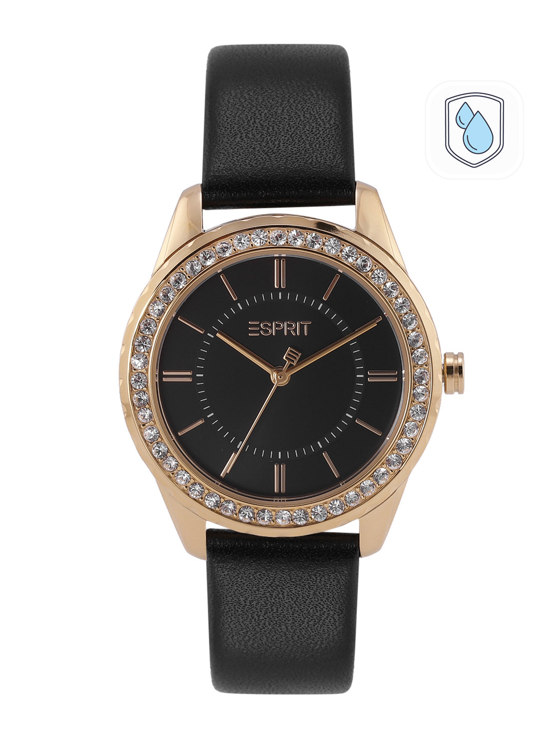 ESPRIT Women Black Dial & Black Leather Straps Analogue Watch ES1L381L0085